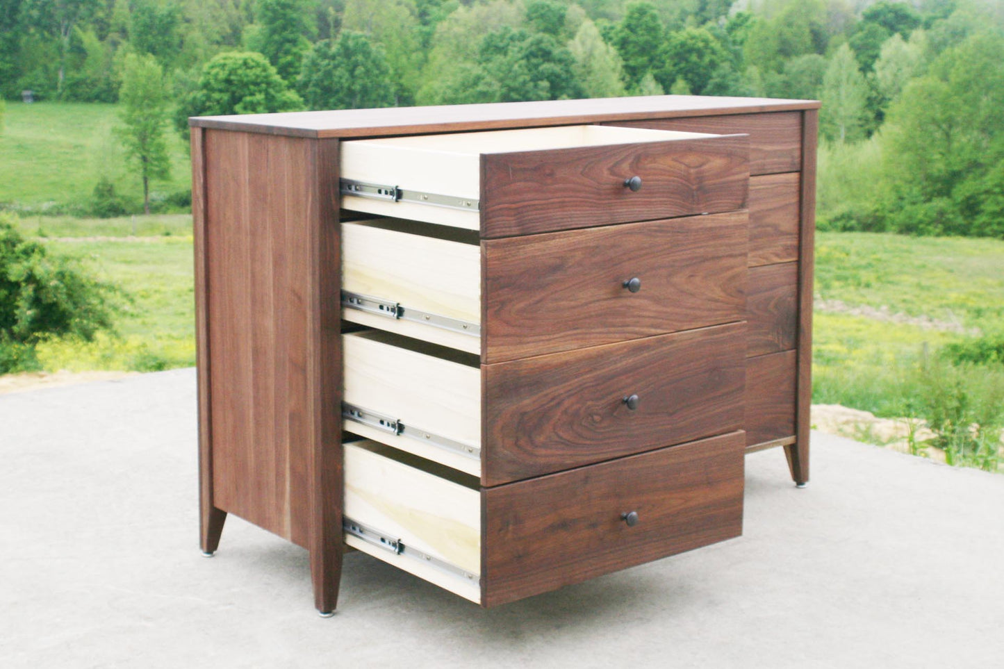 walnut 8 drawer chest right drawers open