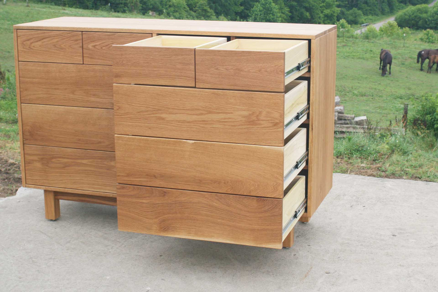 10 drawer dresser side view natural left drawers open