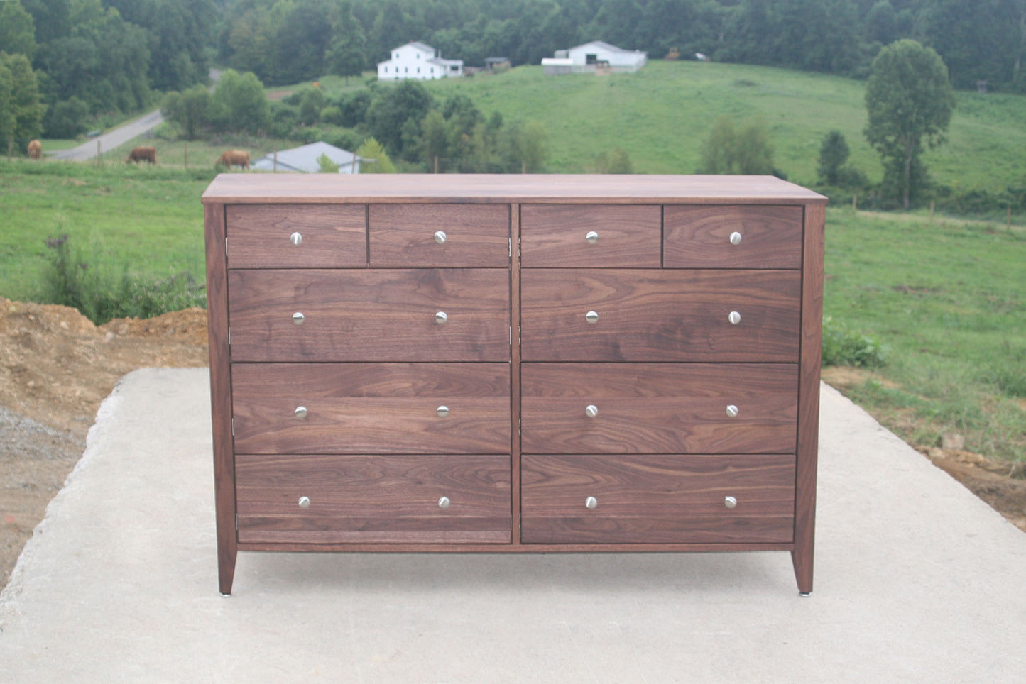 walnut dresser with 10 drawers