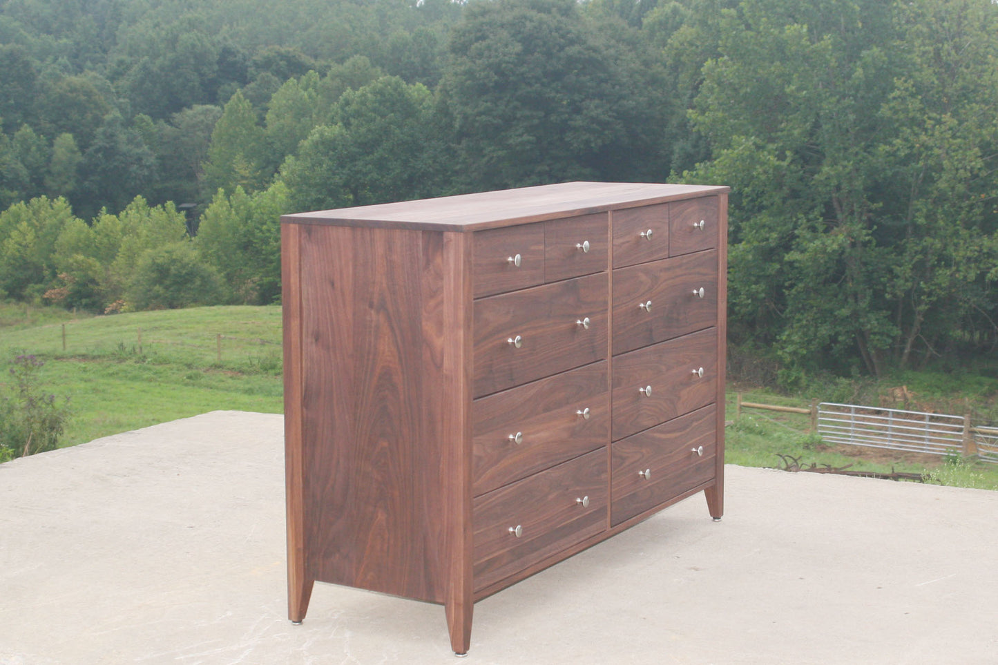 side view walnut dresser in walnut hardwood