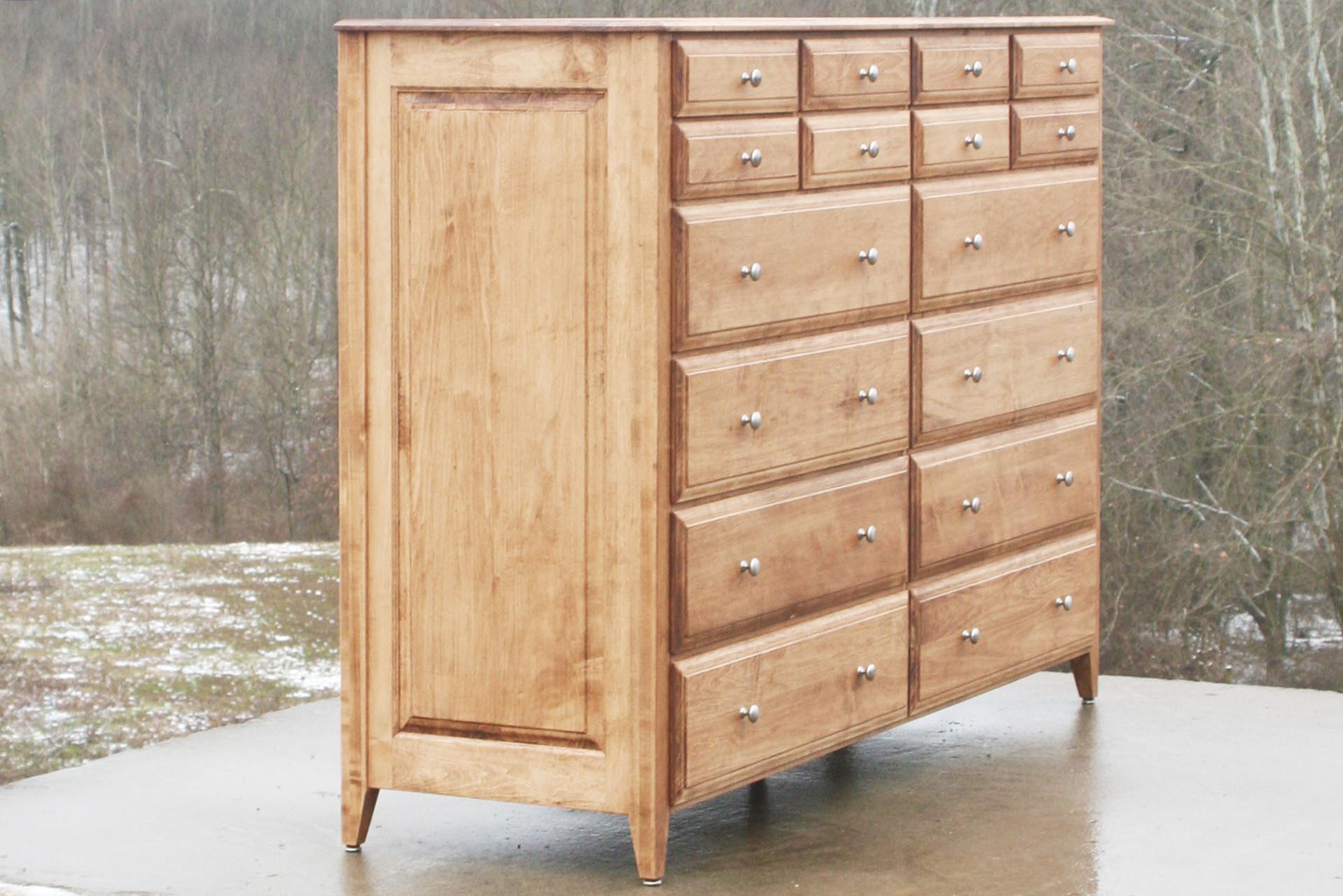big dresser made with natural wood side view