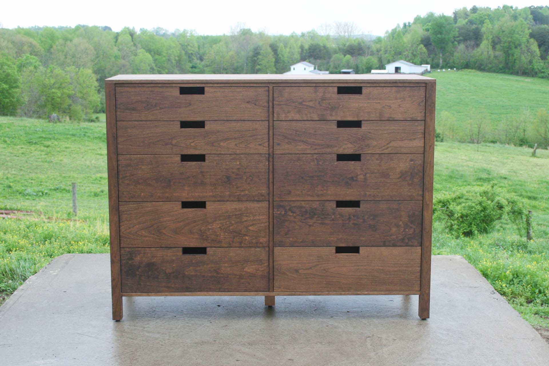 10 drawer dresser in walnut wood front view