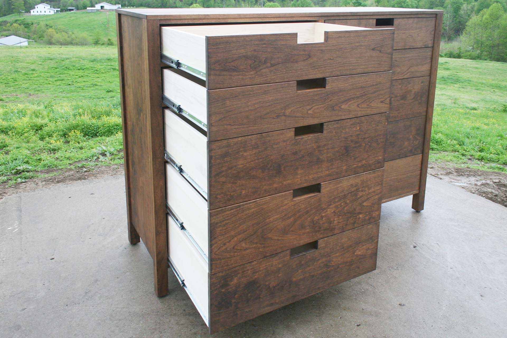 hardwood 10 drawer dresser with drawers open angled view