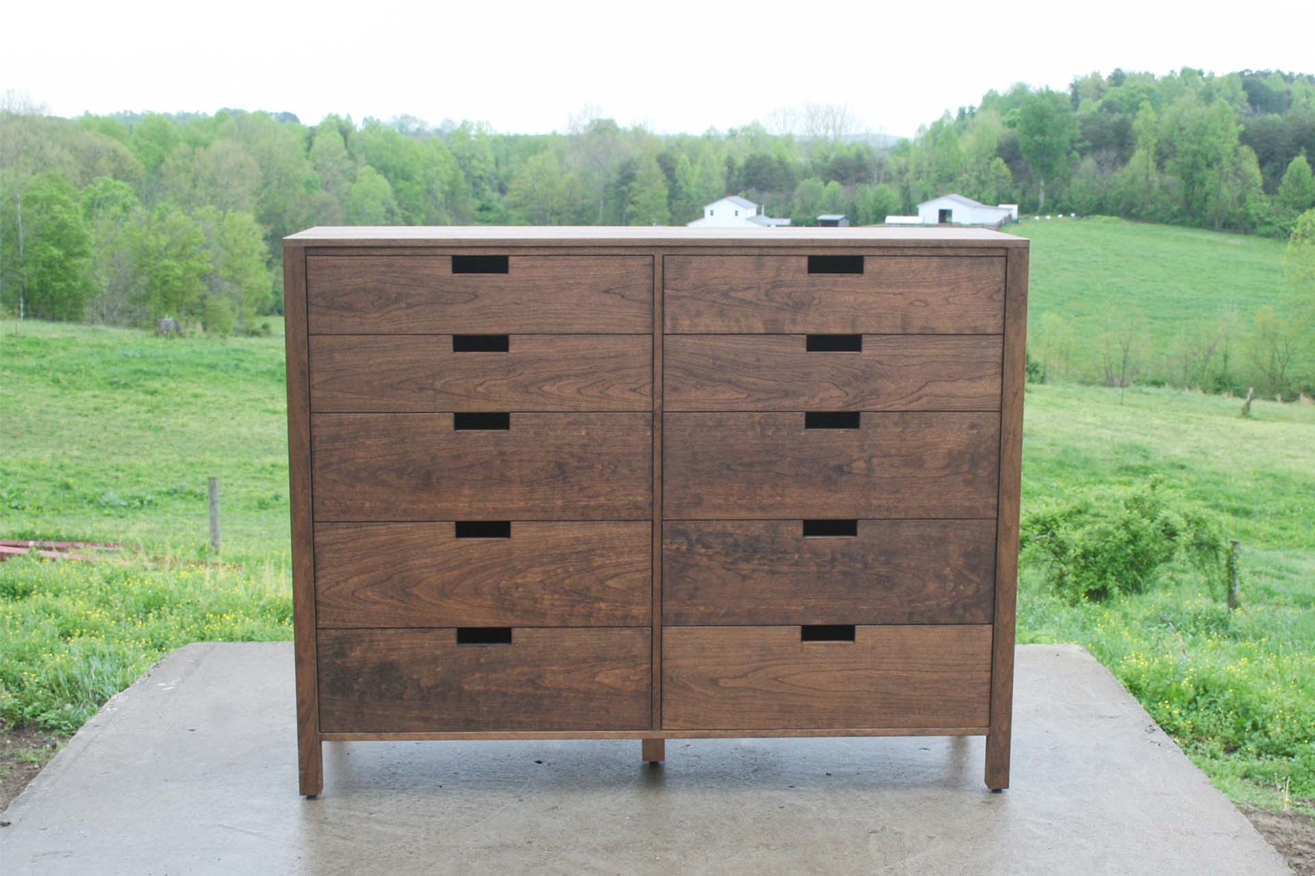 10 drawer dresser, cherry wood with dark walnut stain