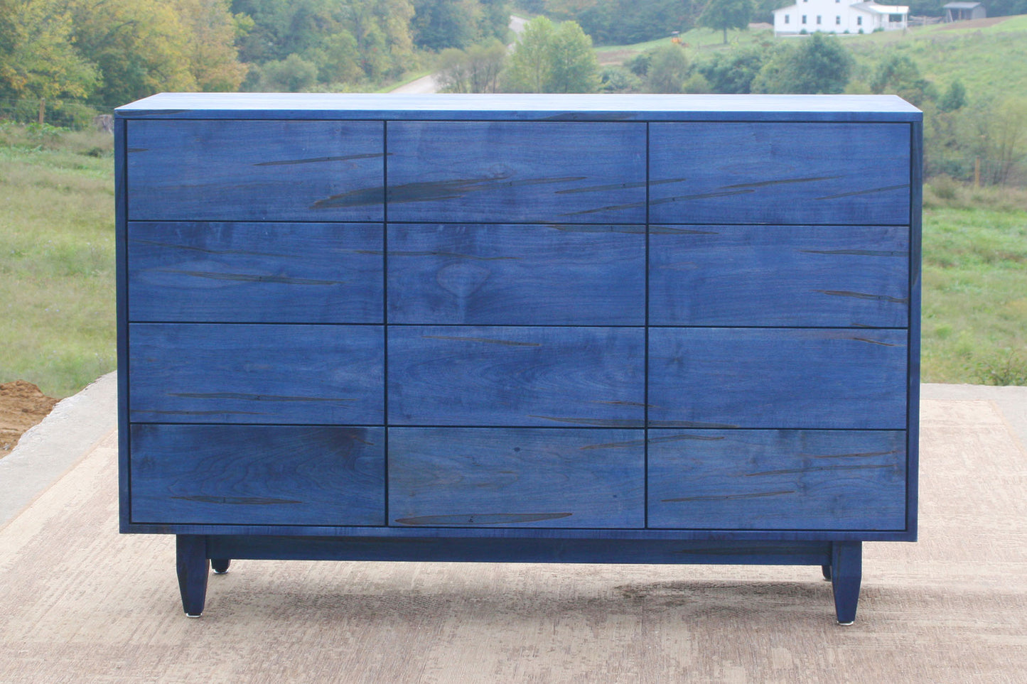 12 Drawer Dresser Chest with Inset Drawers and Flat Panels blue stain front view