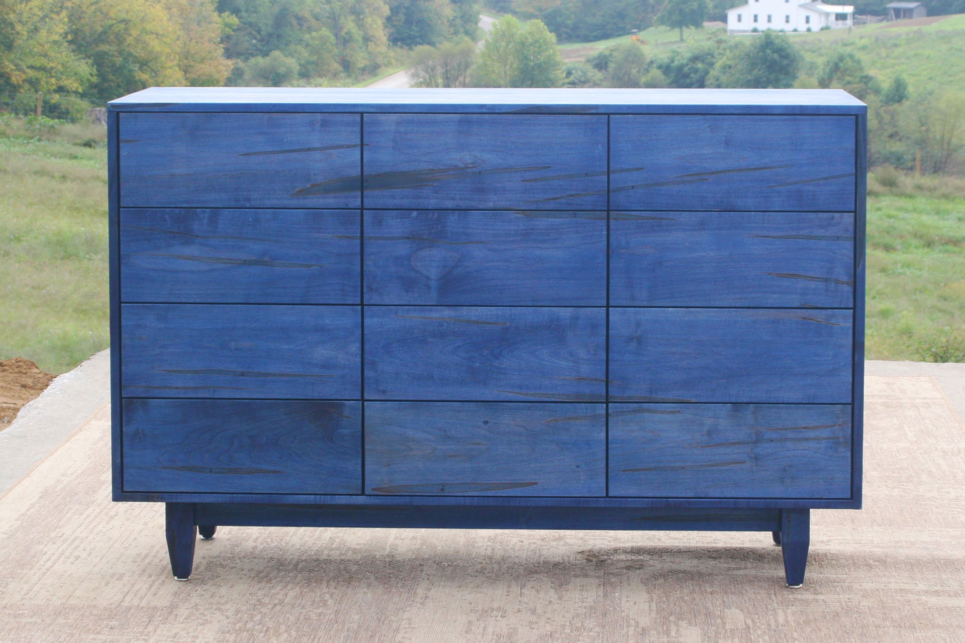 12 Drawer Dresser Chest with Inset Drawers and Flat Panels blue stain front view