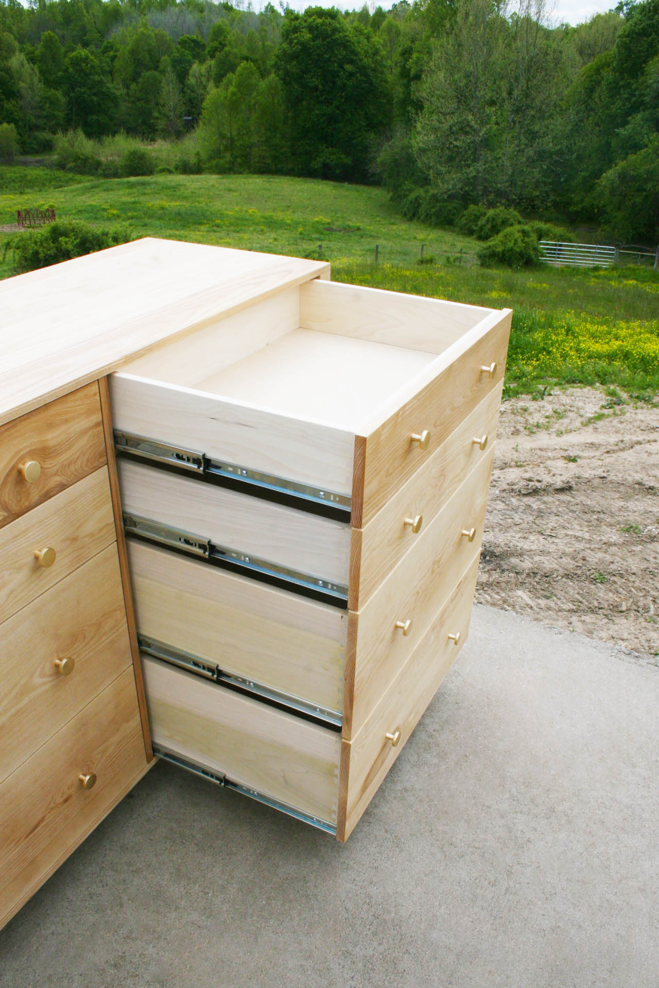 open drawers of 12 drawer dresser