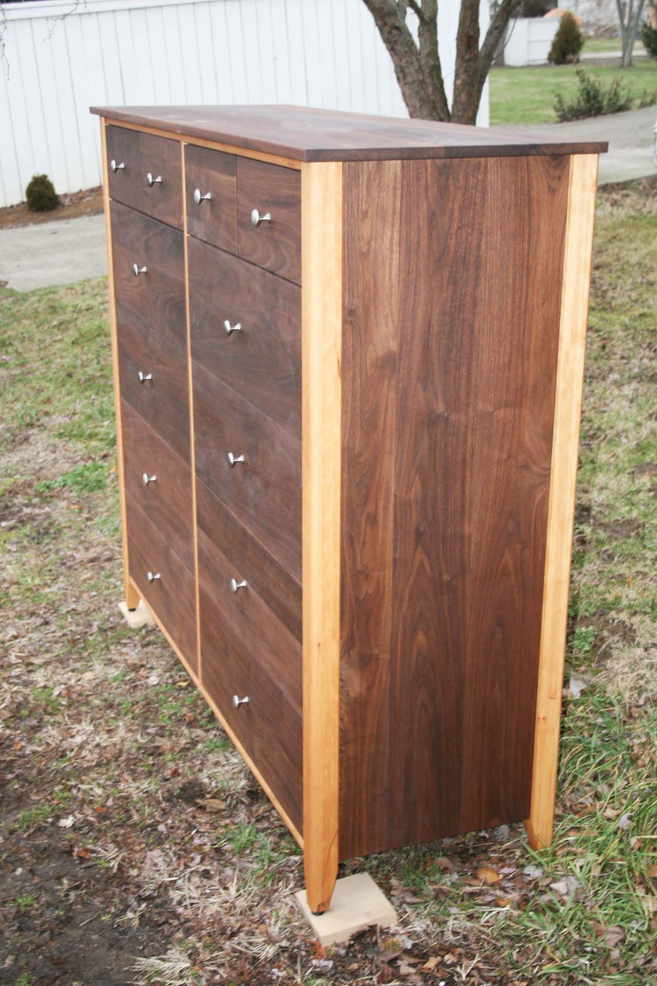 12 drawer dresser hardwood trim angled view