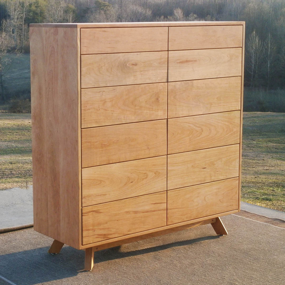 tall mid century modern dresser front angled view