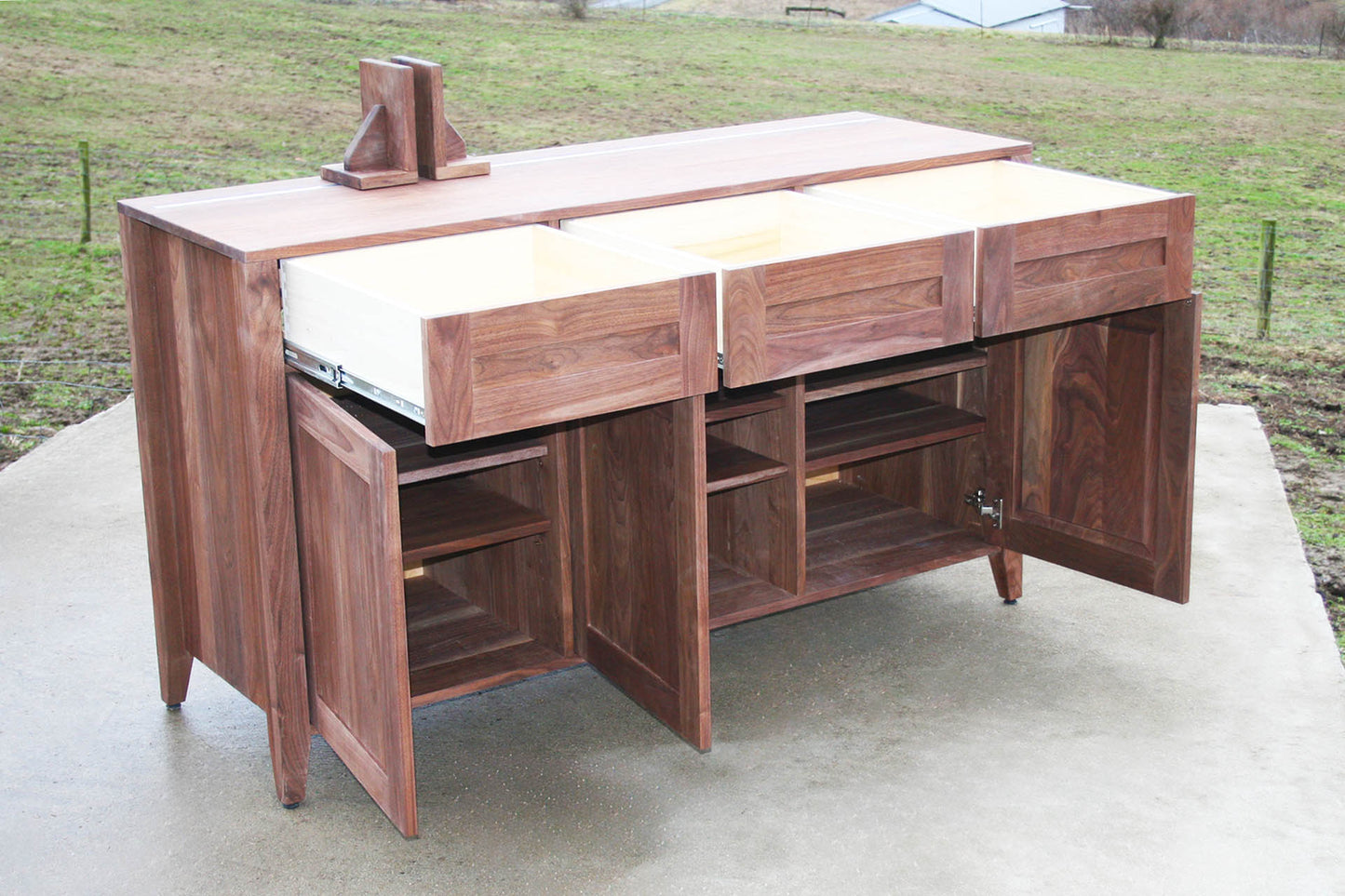 Credenza with 3 Drawers and 3 Doors with drawers open