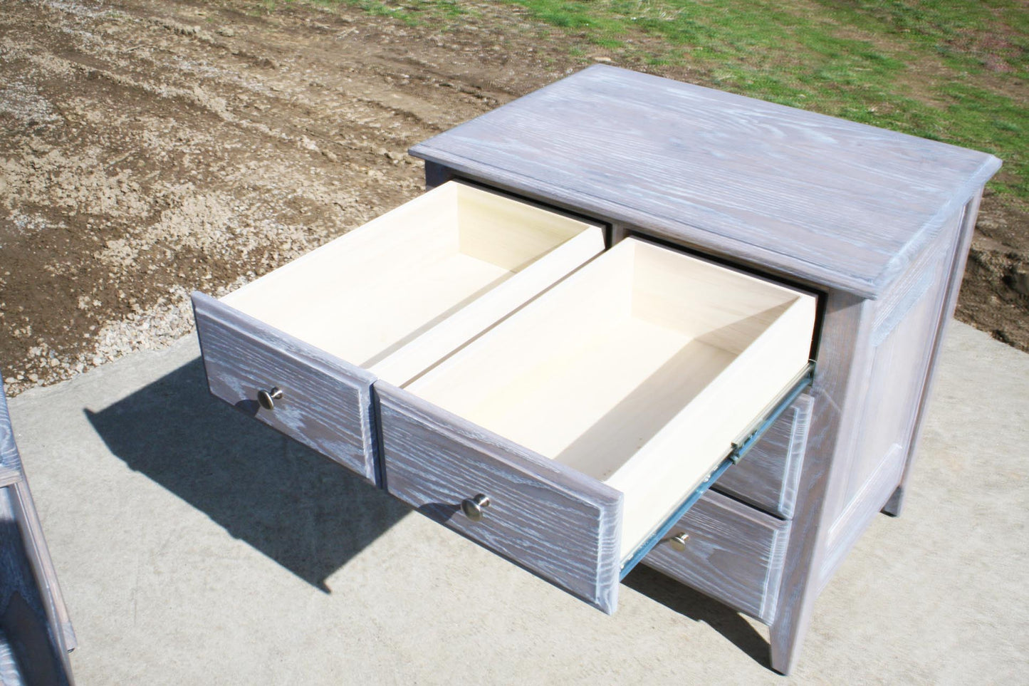 top dresser drawers open natural stain