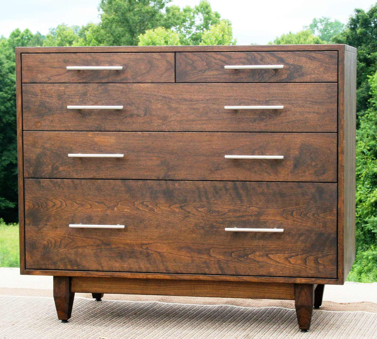 Bachelor’s chest with 5 drawers and flat panel sides walnut front view