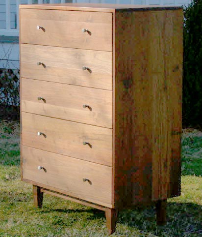 angled view walnut Tall 5 drawer dresser