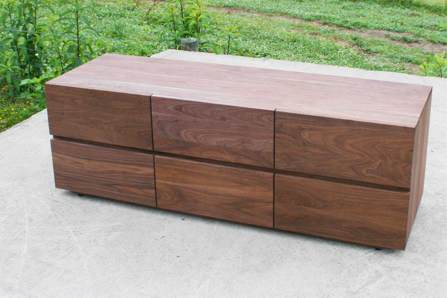angled view walnut Triple Dresser