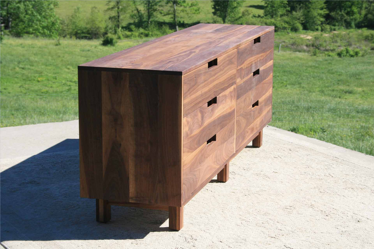 angled view 6 drawer double dresser walnut