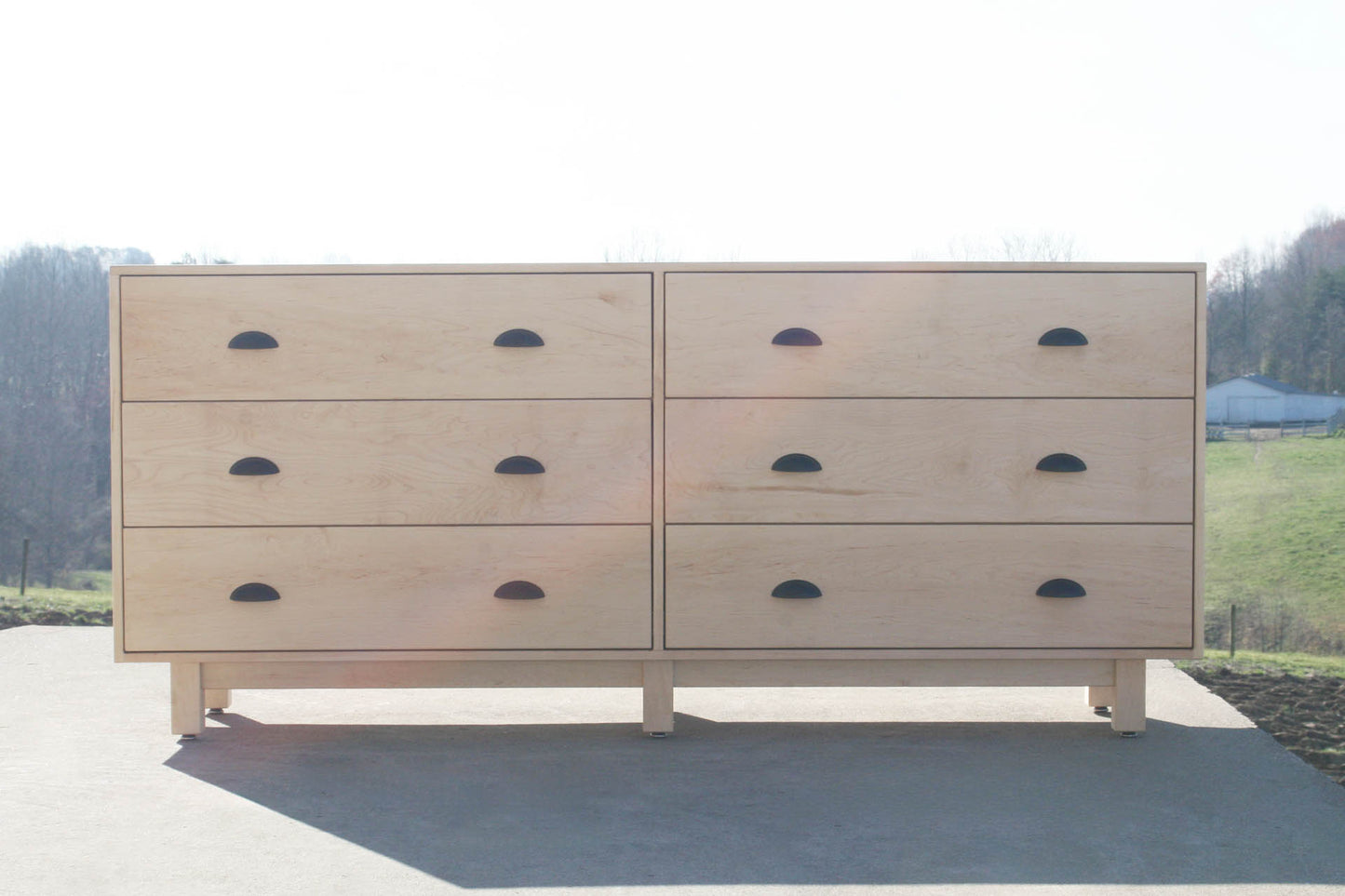 front view 6 drawer double dresser with inset drawers