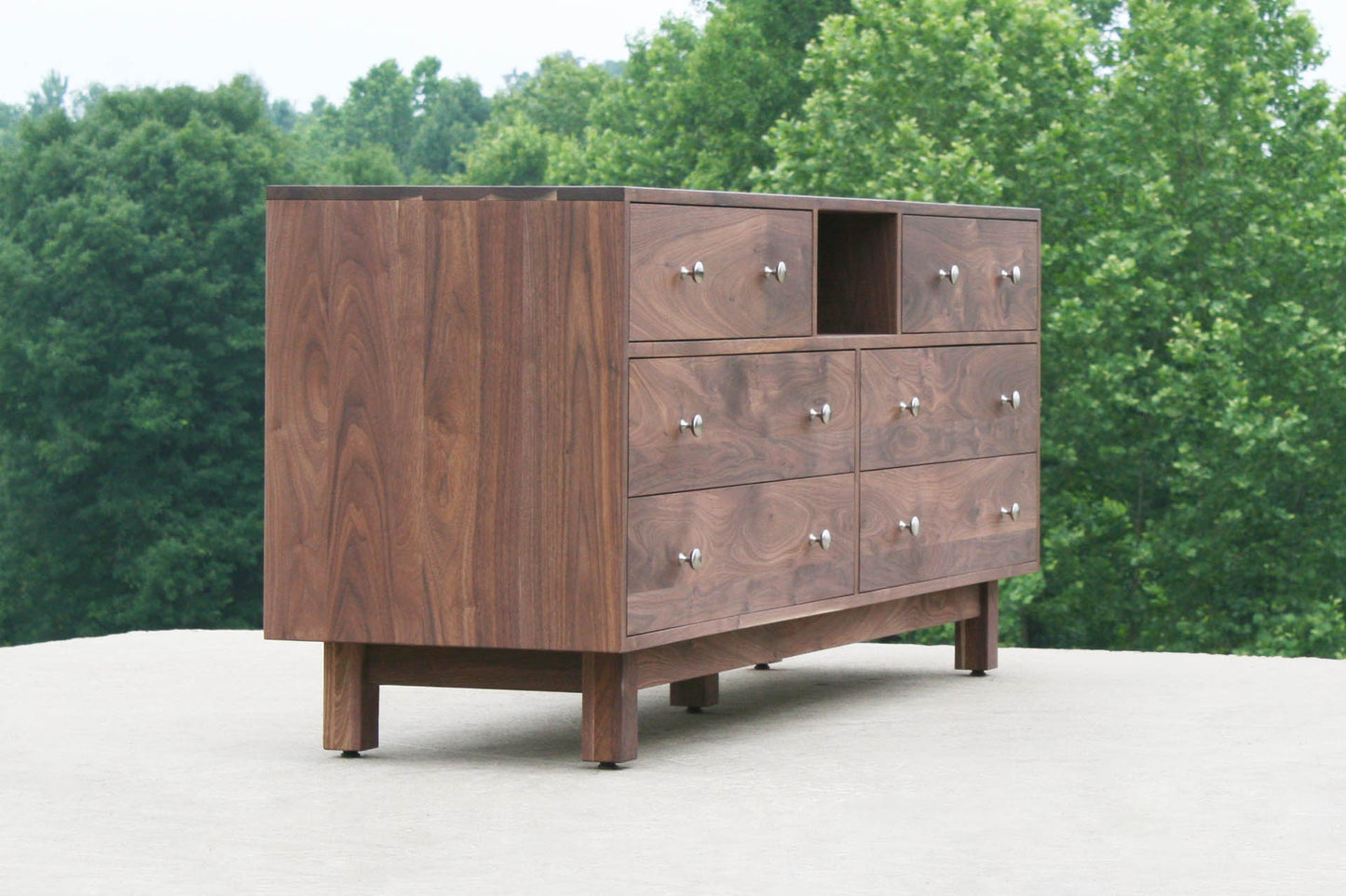 side angled view 6 Drawer Dresser with Cutout Pulls and Flat Panels