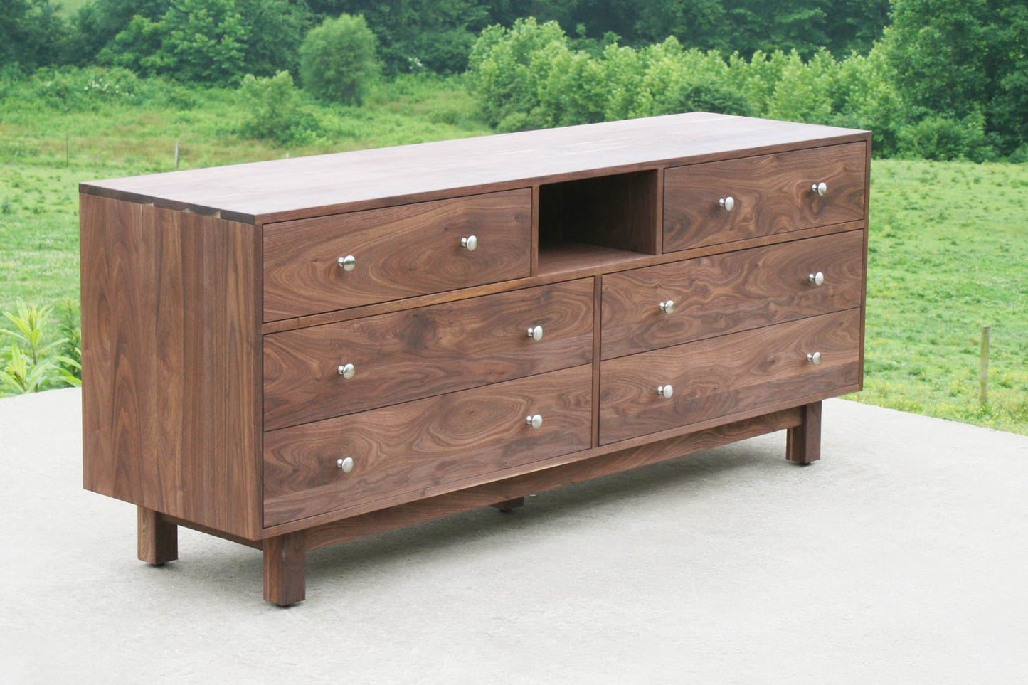 top side angled view of 6 Drawer Dresser with Cutout Pulls and Flat Panels