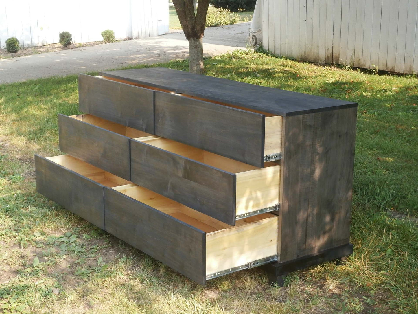 angled view dresser with overlap drawers