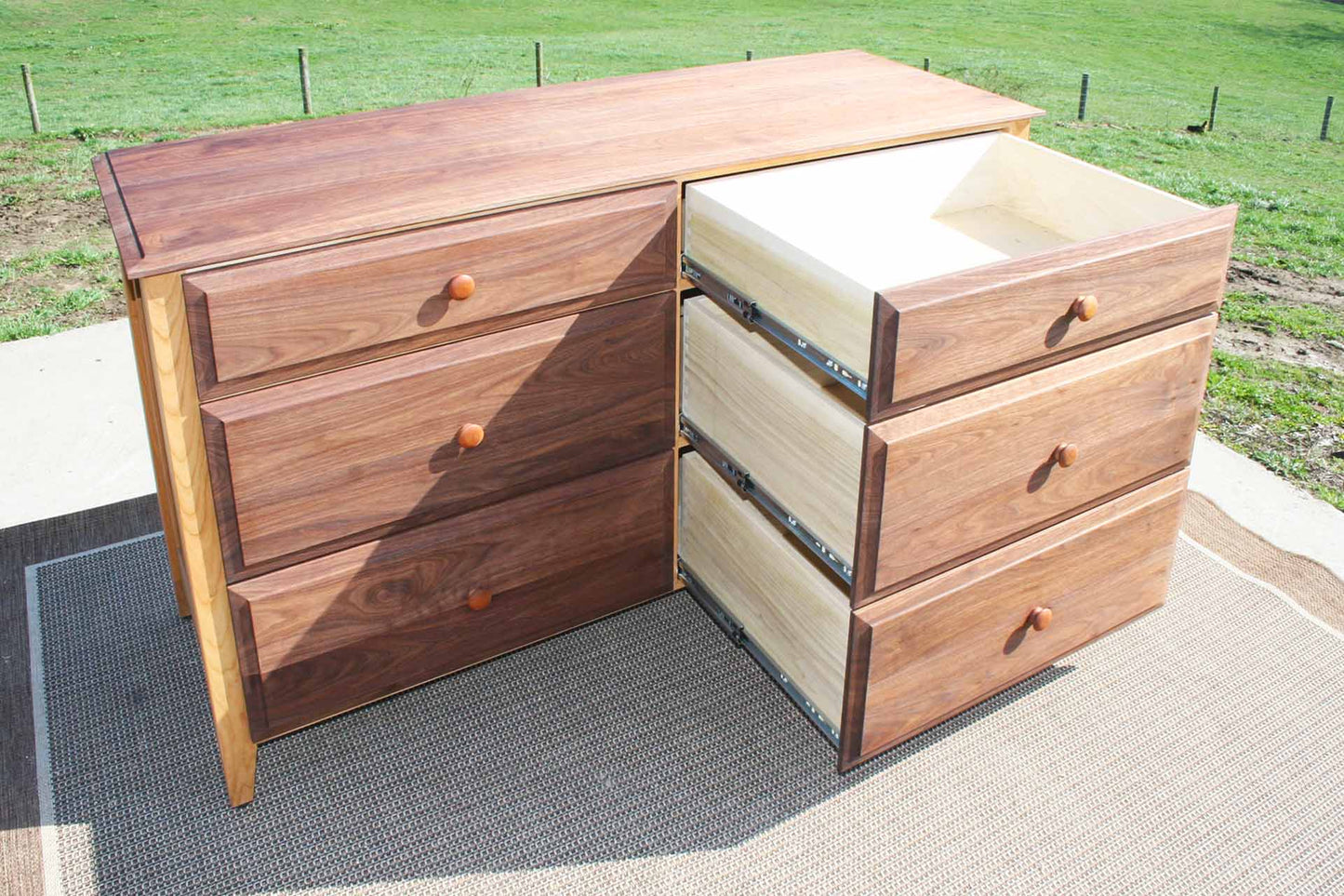 solid natural hardwood dresser walnut three drawers out