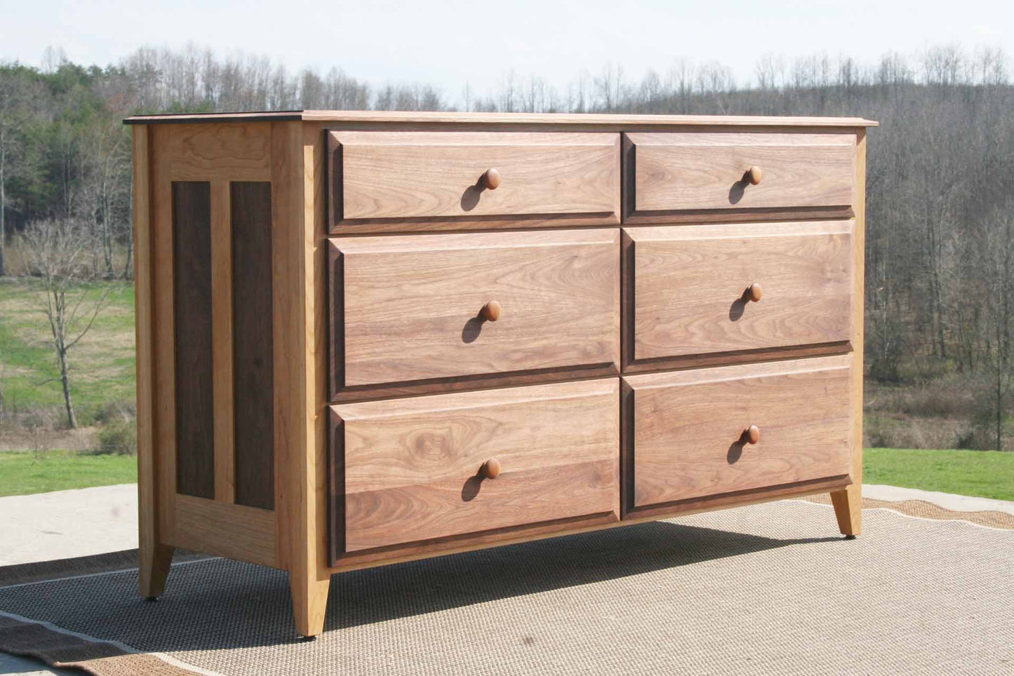 solid natural hardwood dresser with wood handles with paneled ends
