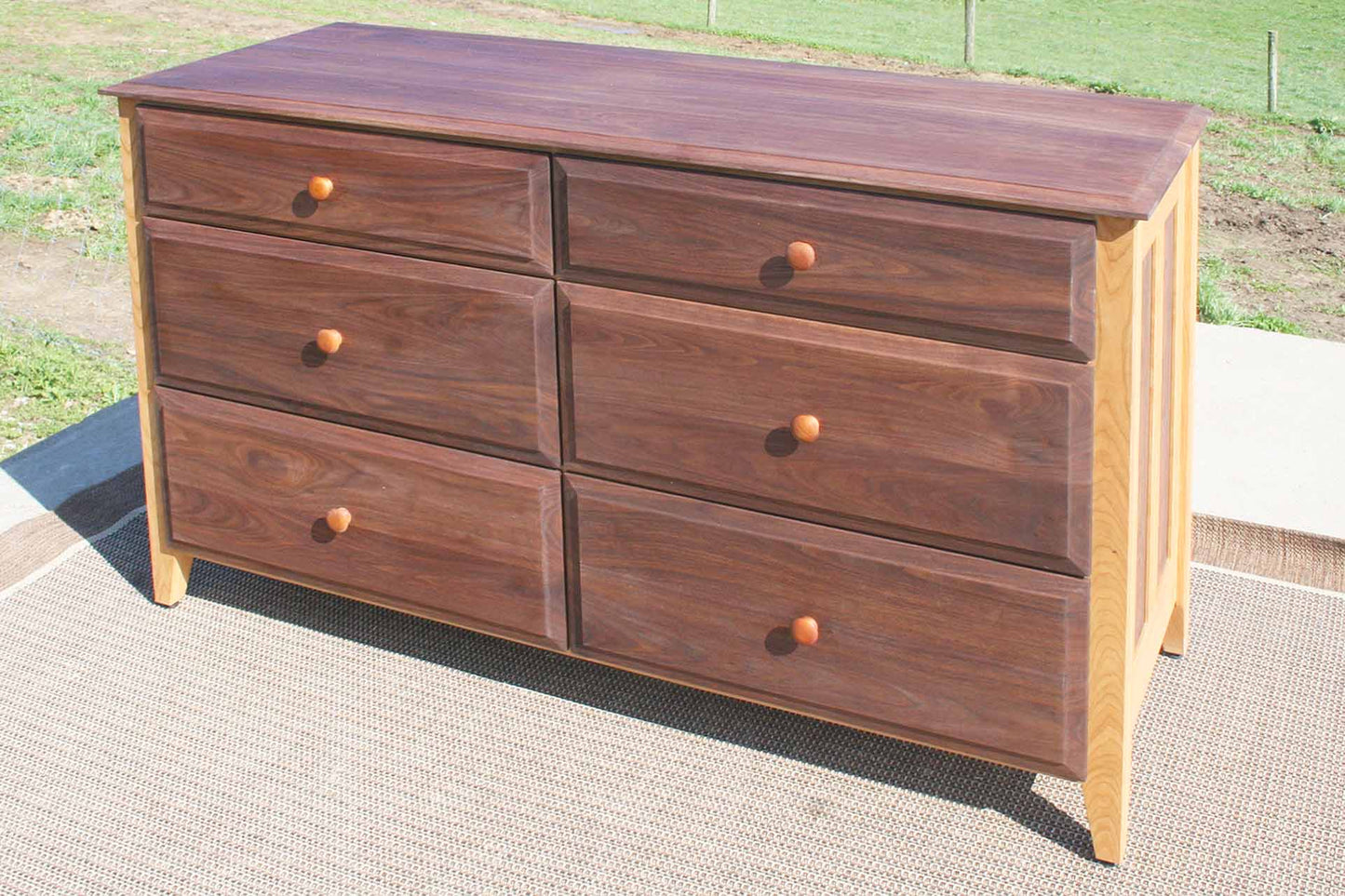 angled view solid natural hardwood dresser walnut