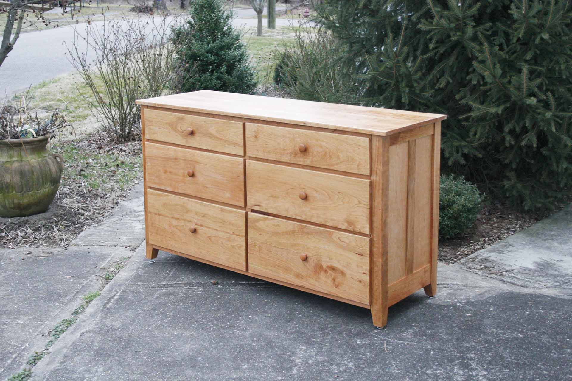 angled view natural American made custom dresser hardwood