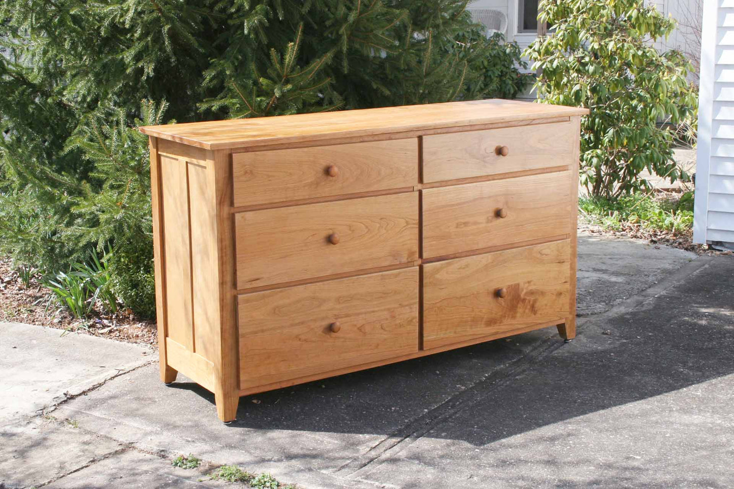 front angled view natural American made custom dresser