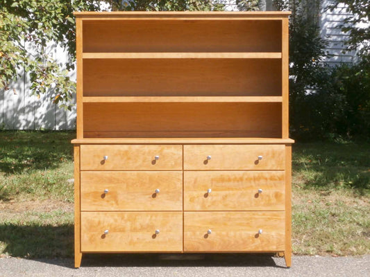 hardwood dresser with hutch and 6 drawers
