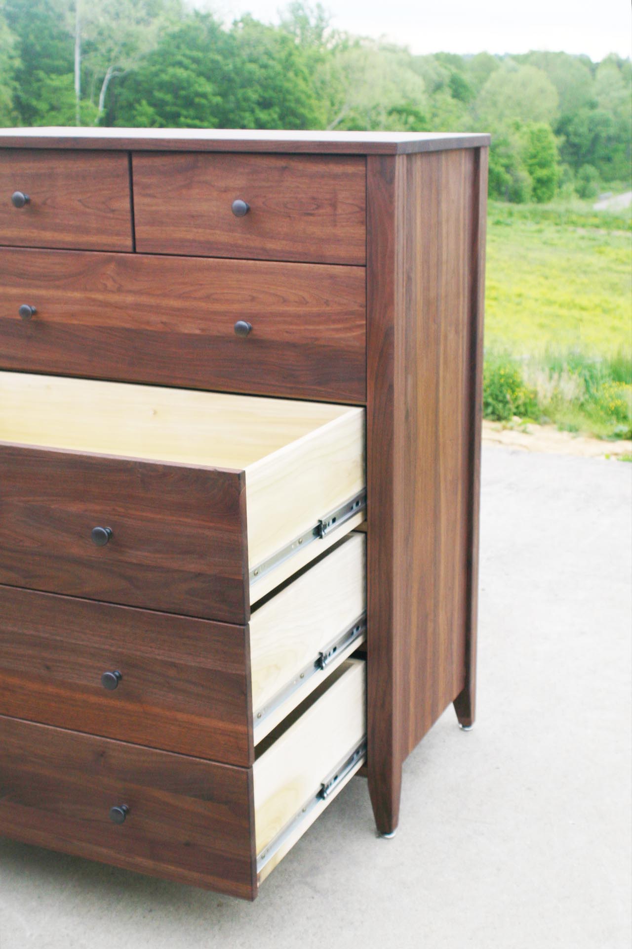 American made hardwood dresser bottom drawers open