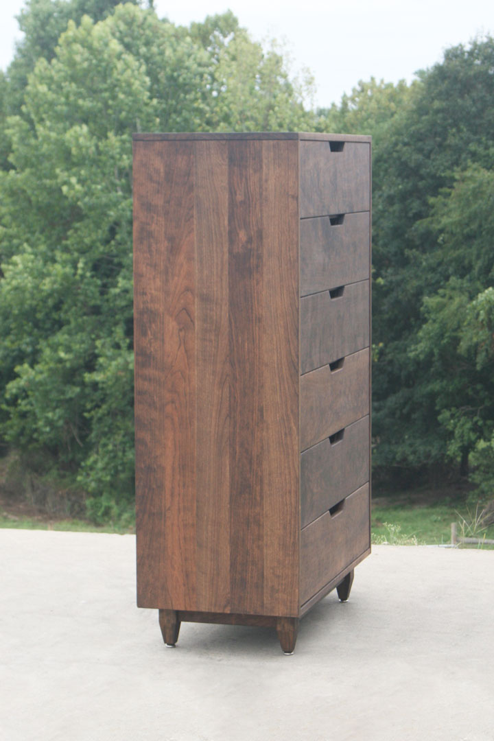 6 drawer wood dresser side view