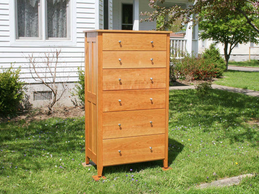 Tall Dresser with 6 overlap drawers and panel sides front view