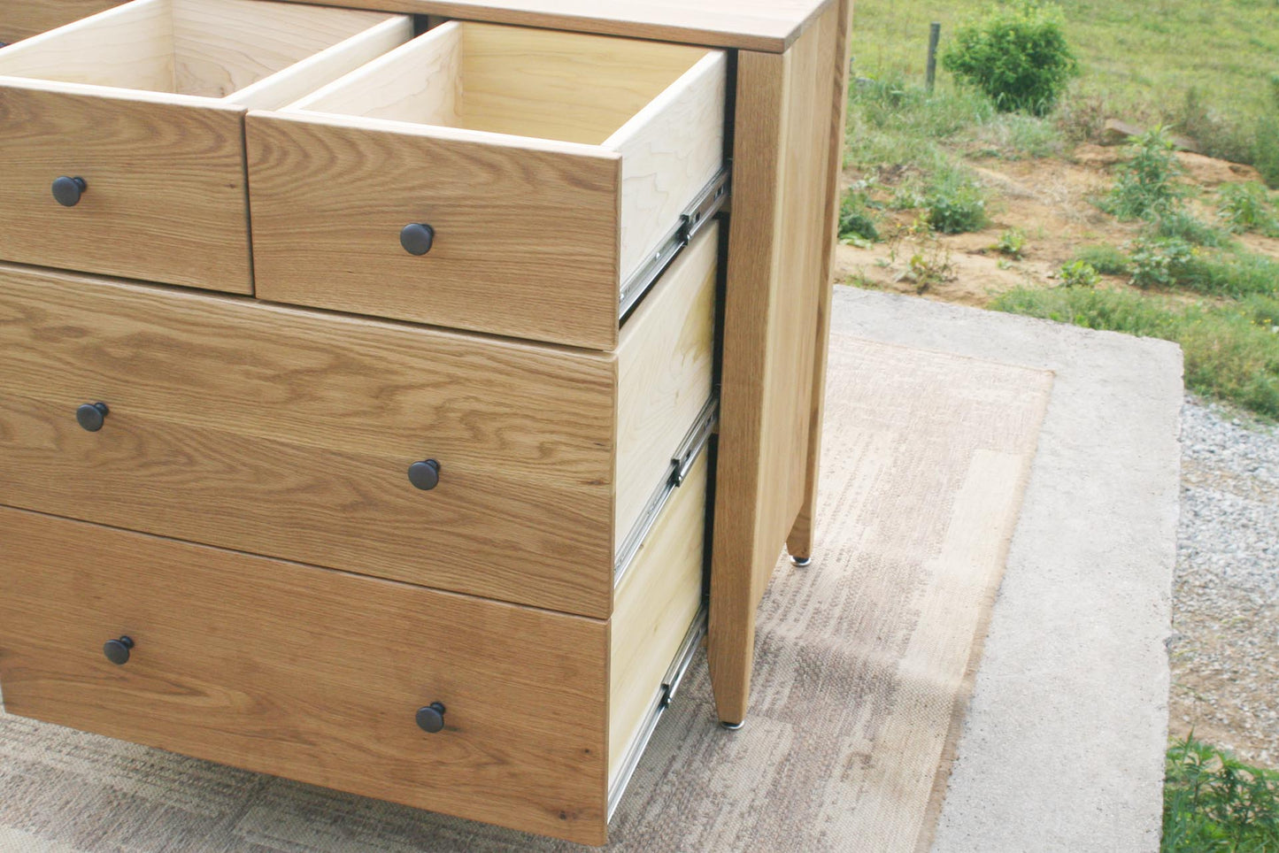 white oak dresser drawers close up view