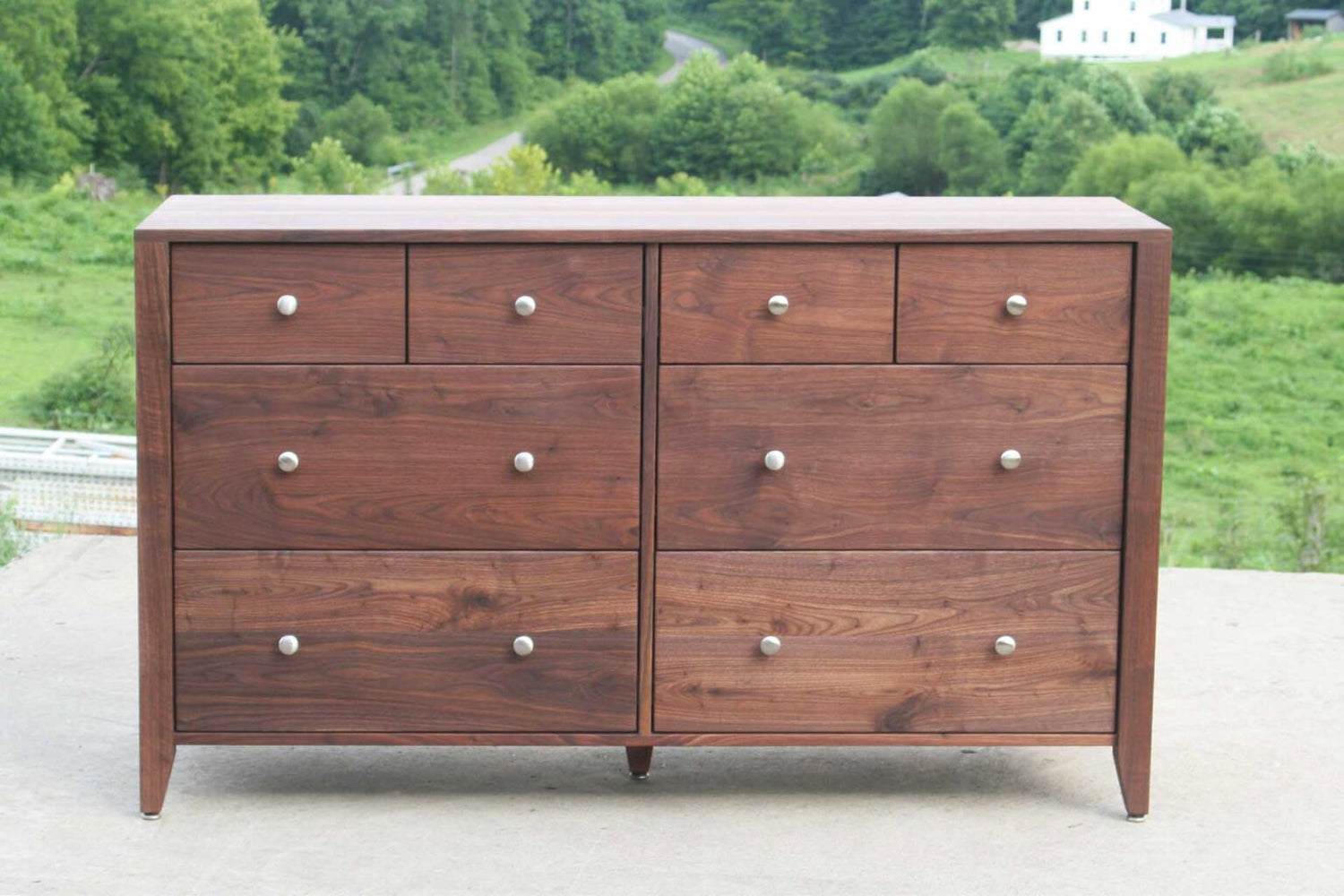 double dresser in walnut wood front view