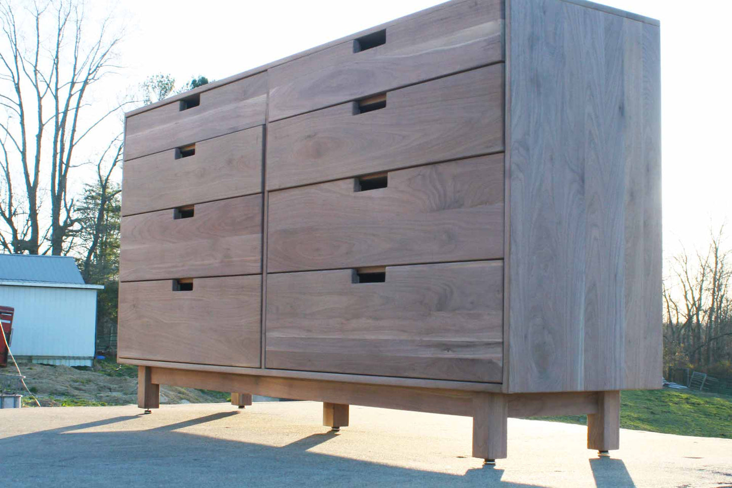 low view Dresser with 8 inset drawers and cut out pulls