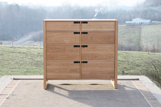 white oak dresser with 8 inset Drawers and frame sides front view