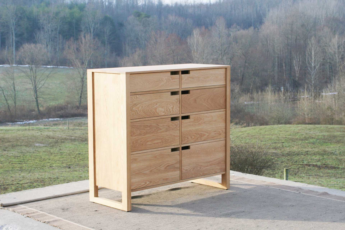 angled view American hardwood 8 drawer double dresser