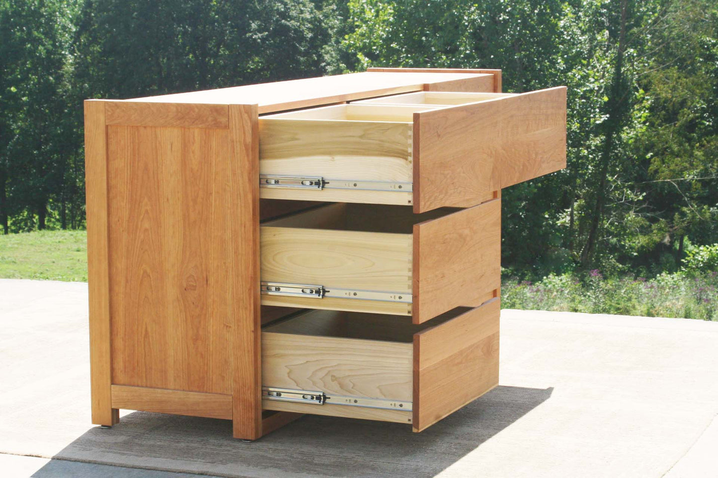 drawers open side view natural Dresser with 9 Drawers and Framed Ends