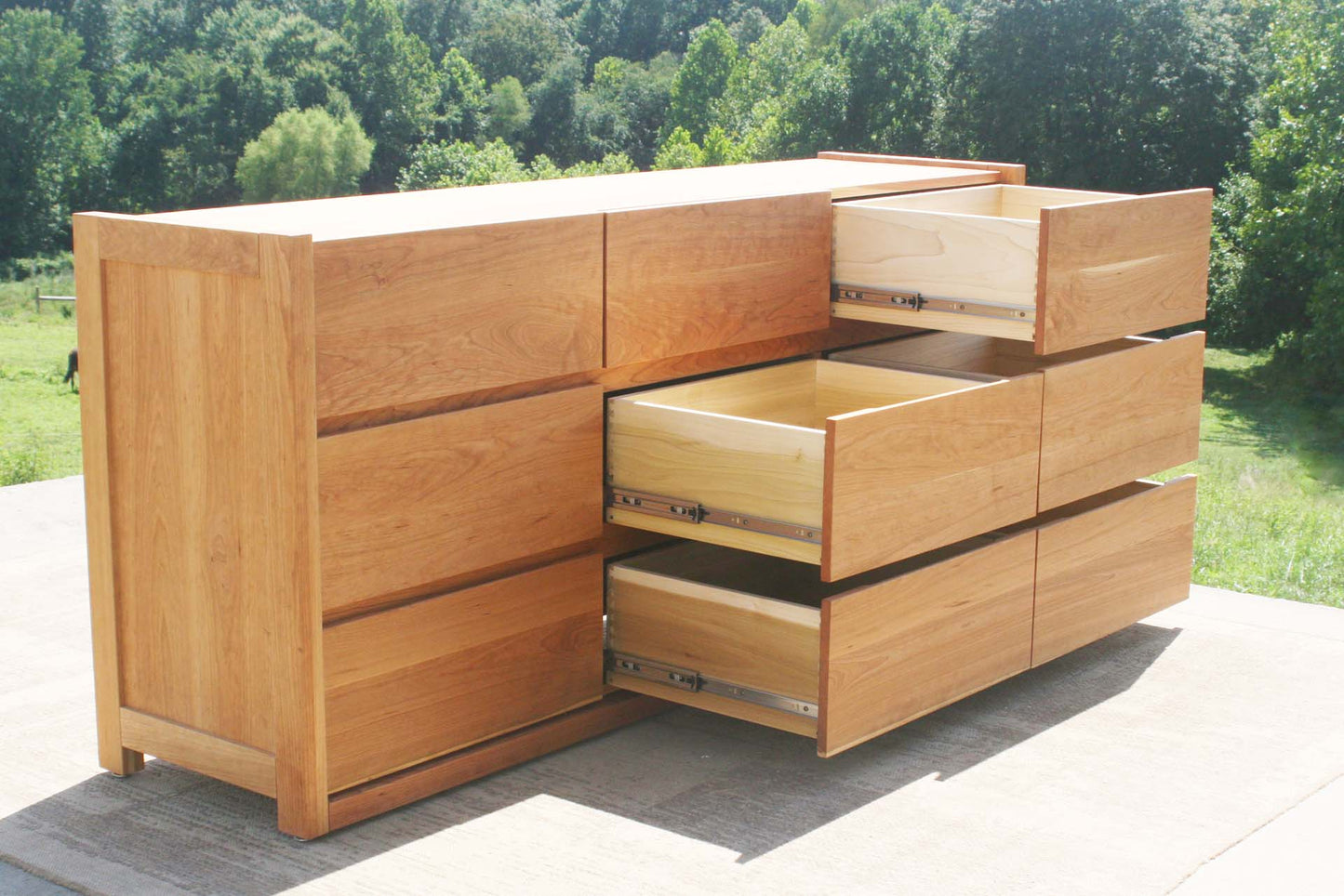 angled view drawers open natural Dresser with 9 Drawers and Framed Ends