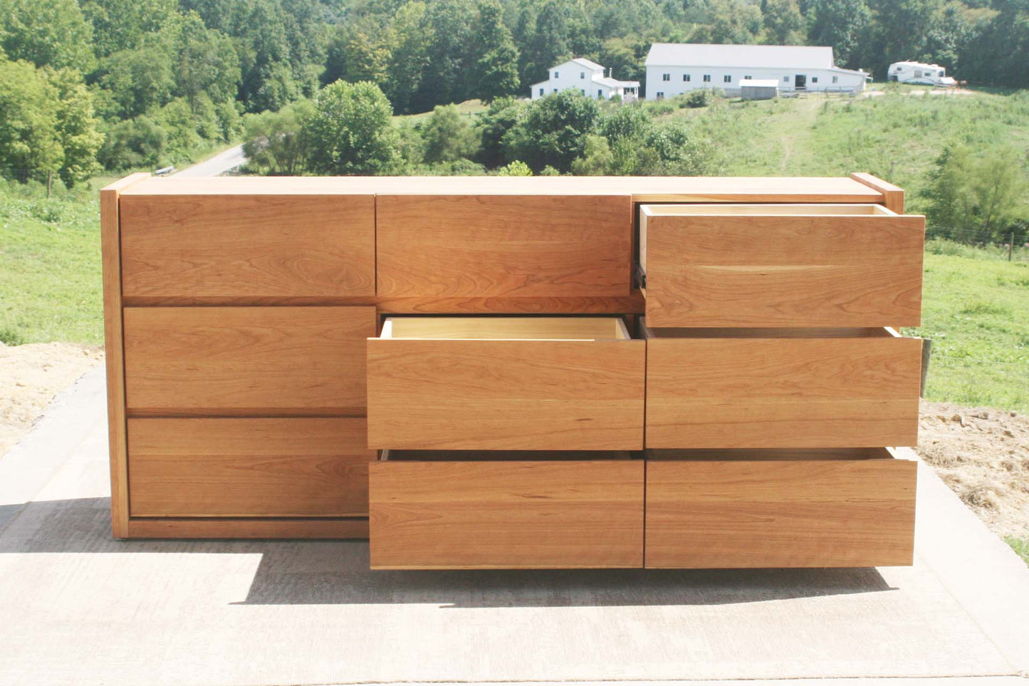 drawers open natural Dresser with 9 Drawers and Framed Ends