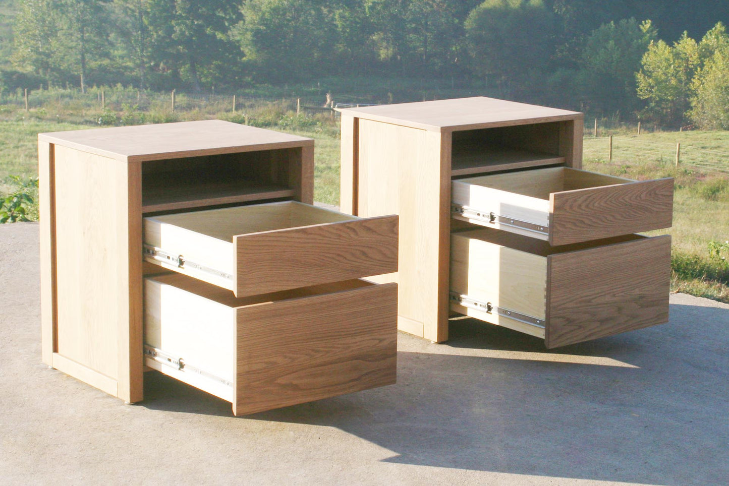 2 drawer nightstand with drawers open