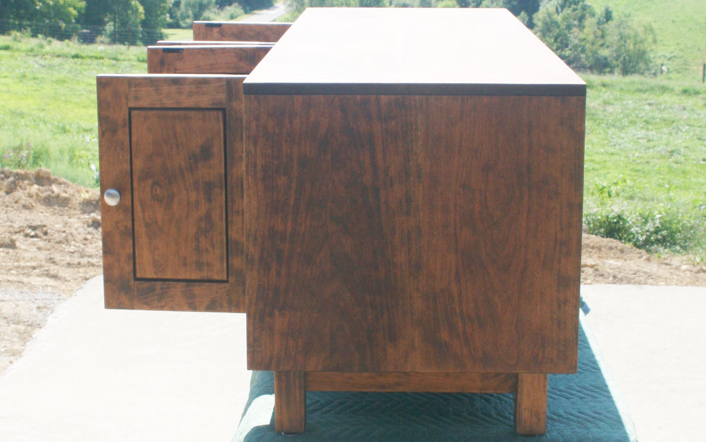 hardwood tv console side view