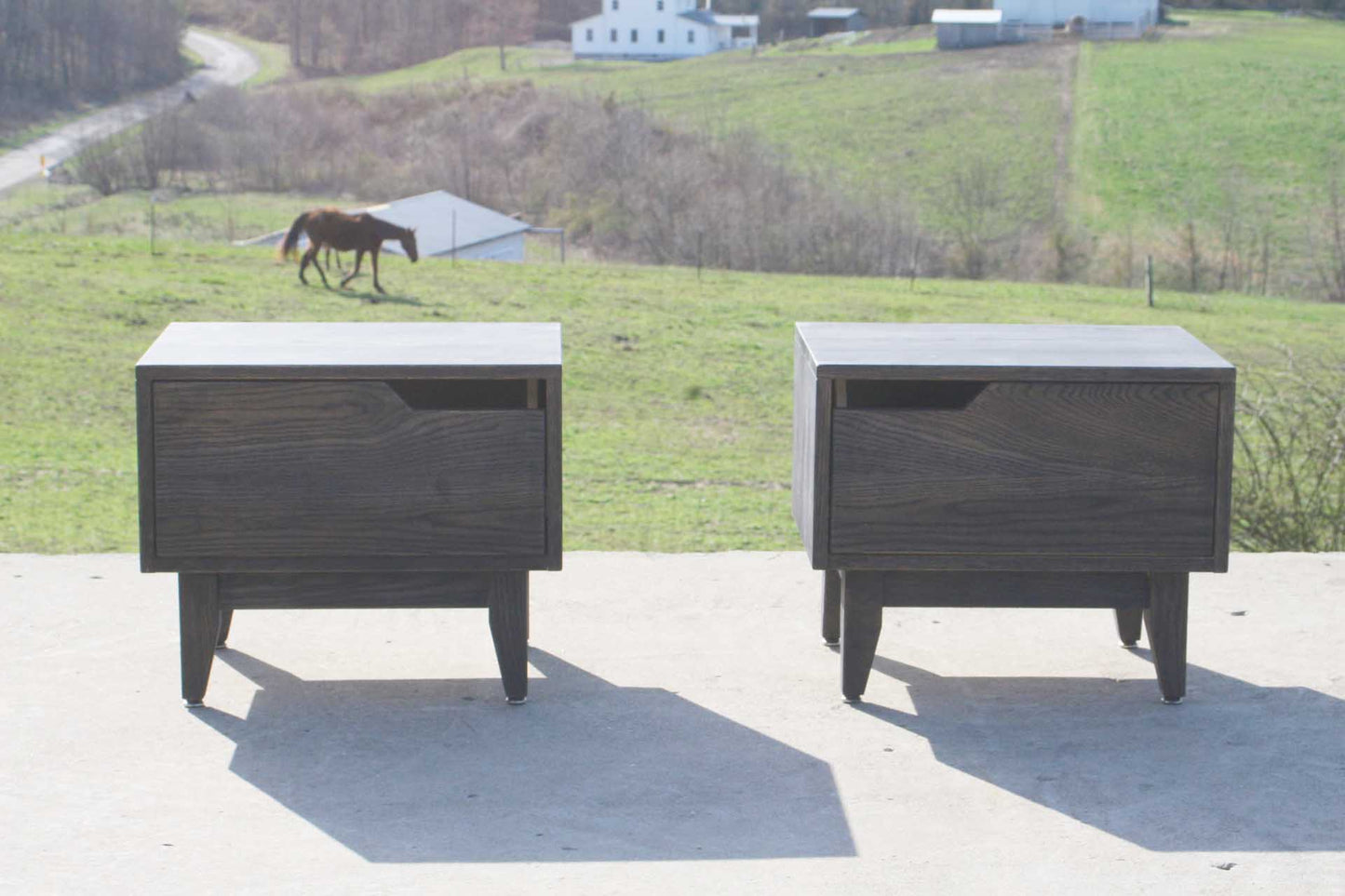 bedside table with dark stain