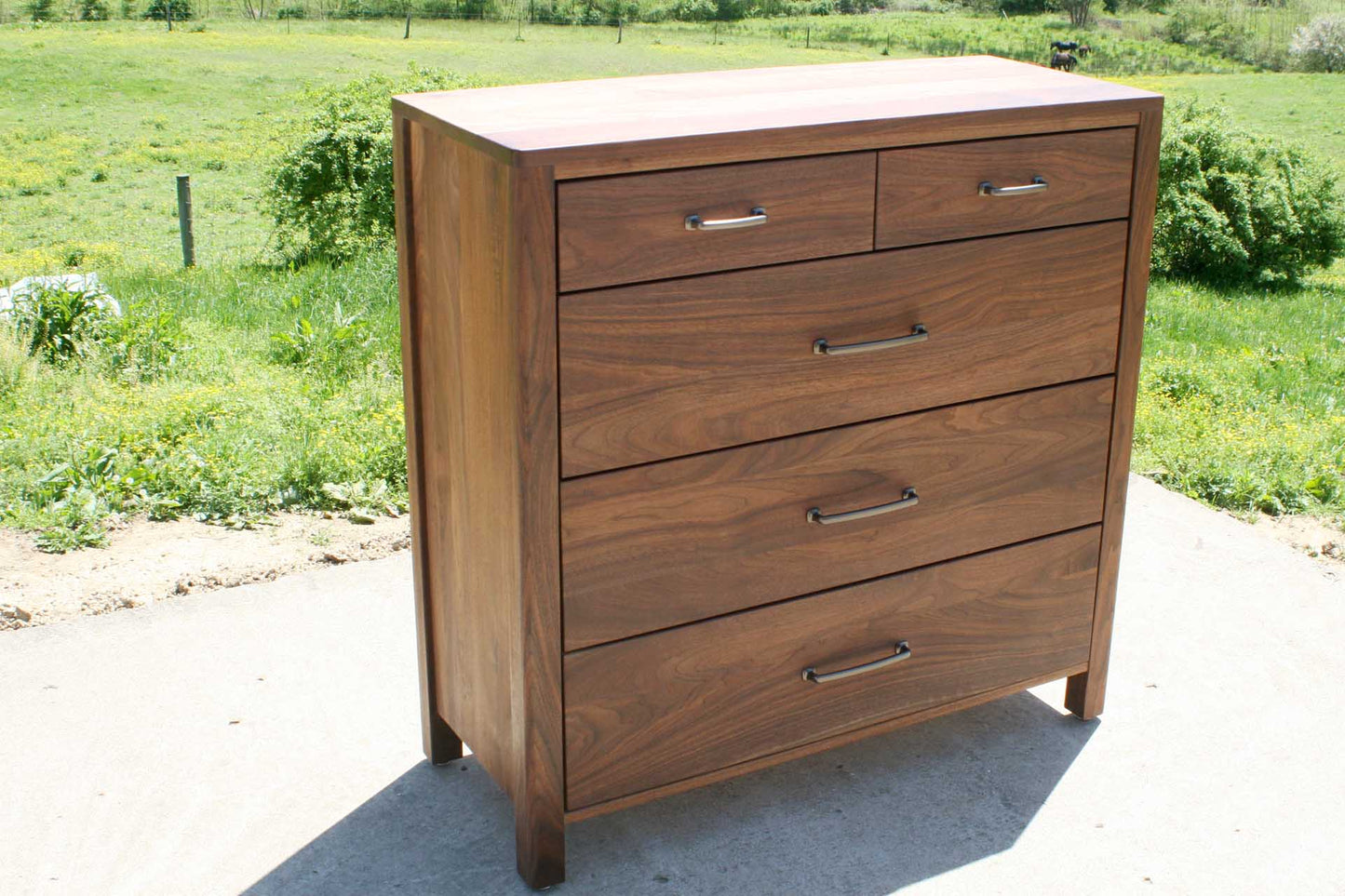 angled view hardwood five drawer dresser