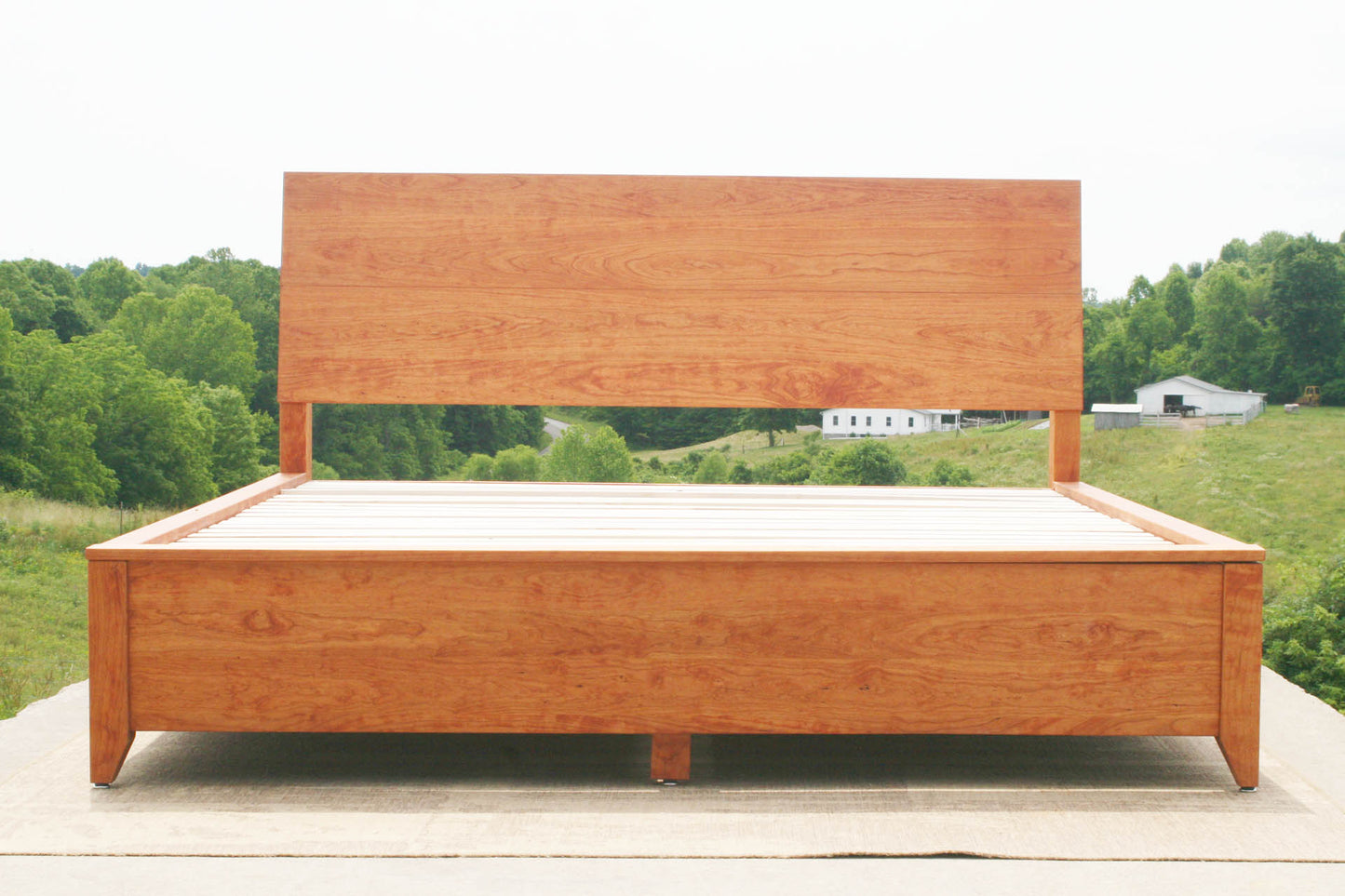 front view platform storage bed with headboard