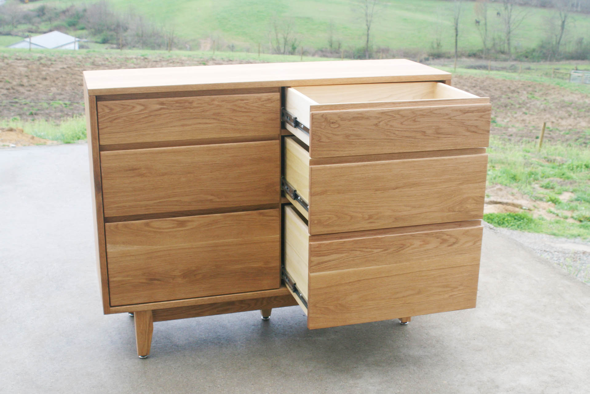 6 Drawer Dresser with inset drawers and flat panel sides some drawers open