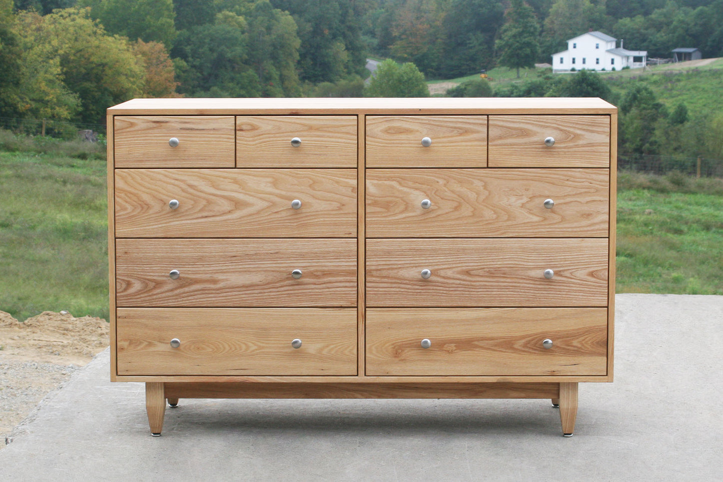 front view mid century modern dresser with Inset drawers and flat panel sides