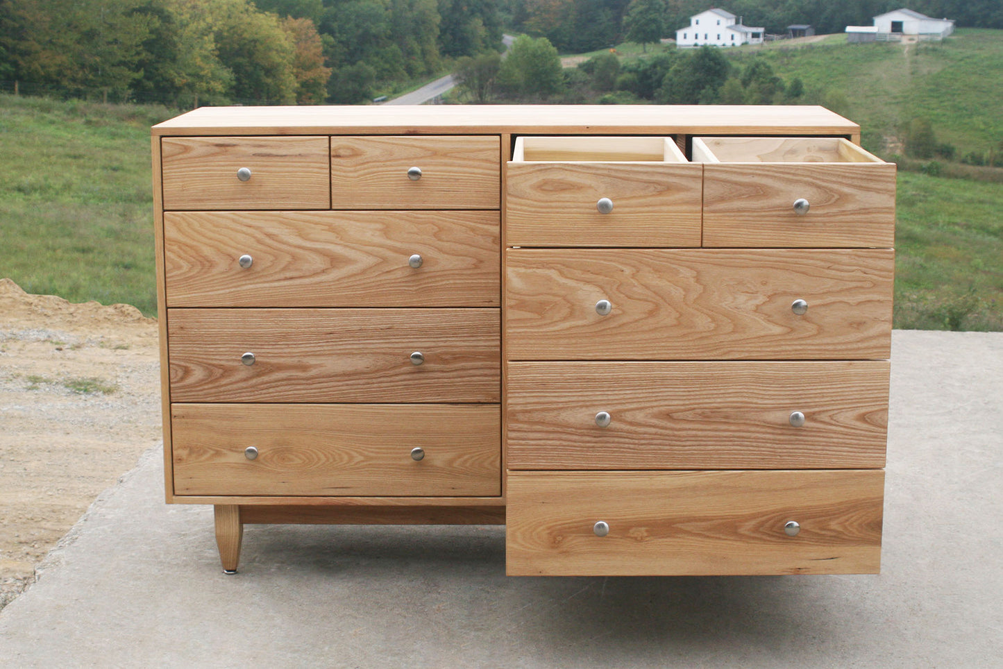 mid century modern dresser with drawers open front view