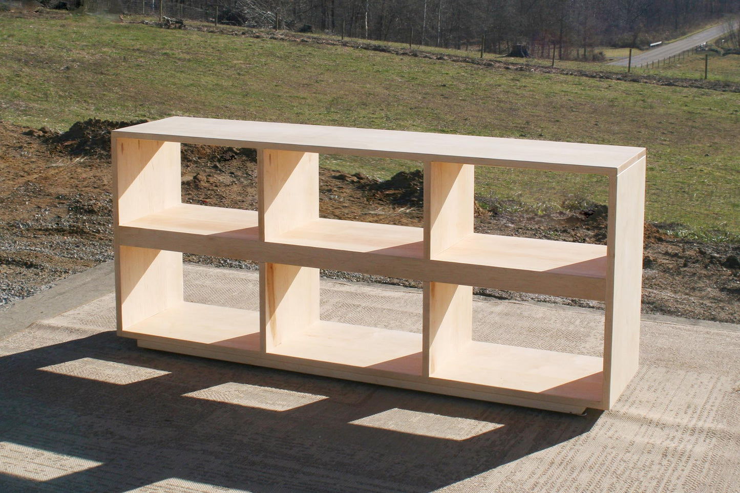 angled view wood Wide Bookcase with No Backboard