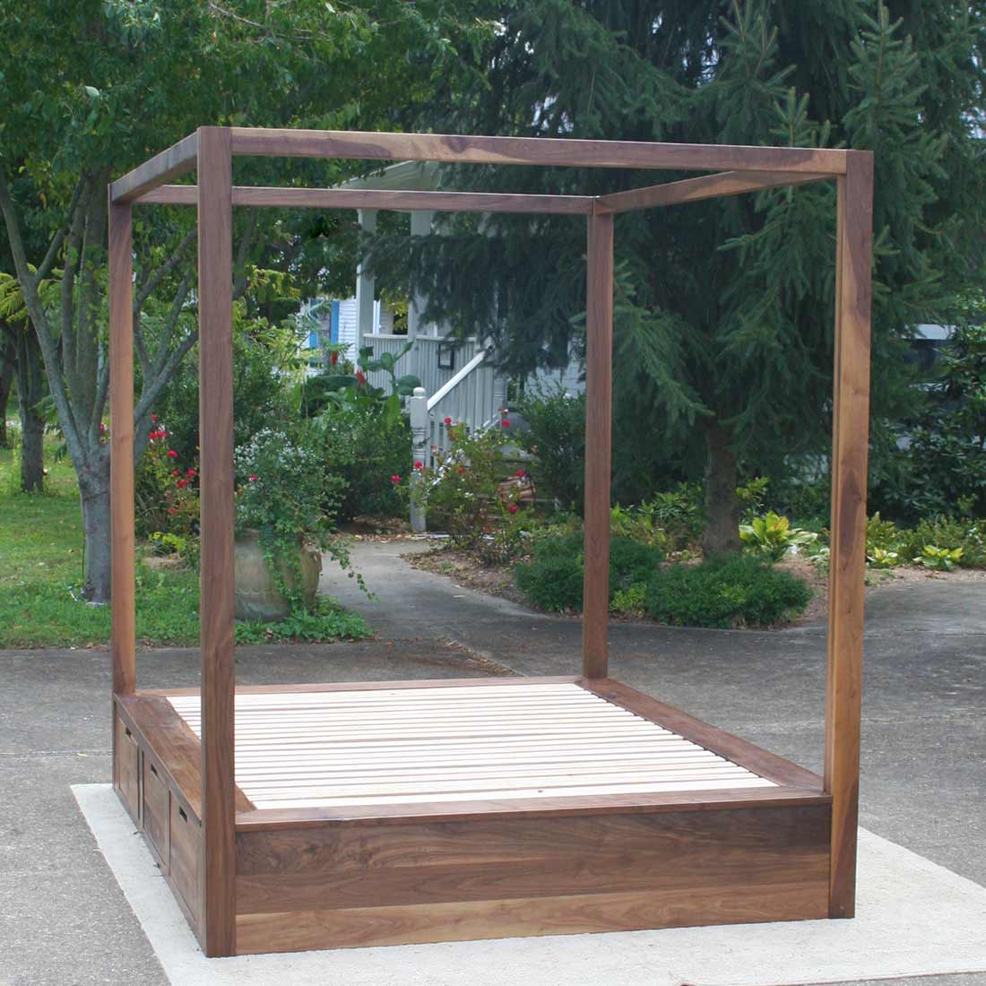 walnut canopy storage bed